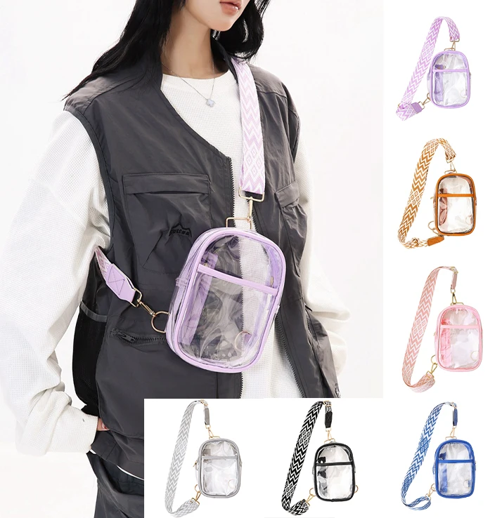 PVC Crossbody Bag Clear Transparent Zipper Shoulder Casual Beach Mini Women's Mess, Wholesale & OEM/ODM Welcome