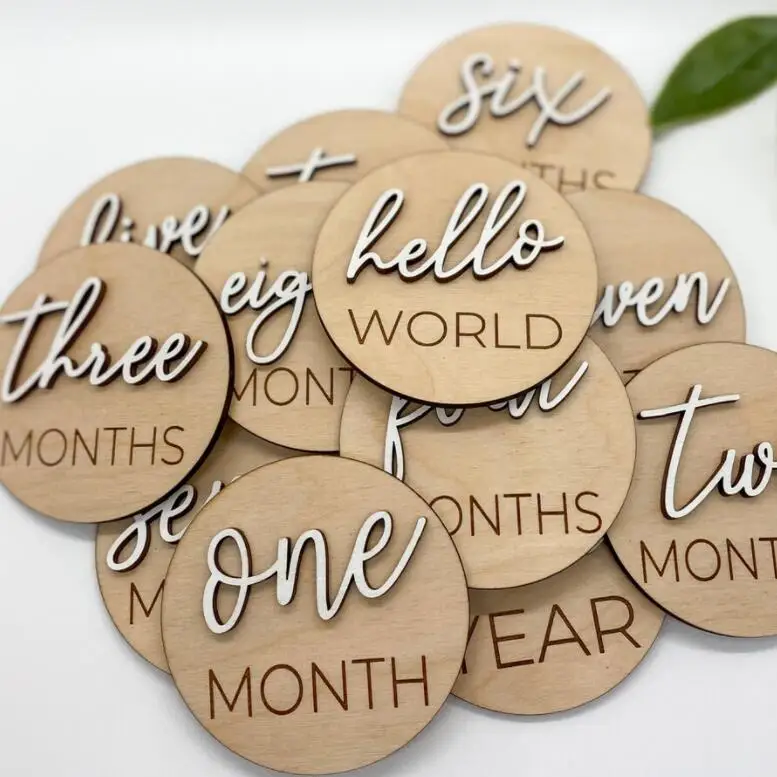 Wooden Laser Cut And Engraved Monthly Plaques Baby Monthly Milestone ...