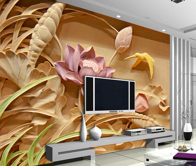 Exterior Wall Murals Woodcarving Lotus Wall Paper 3d Beautiful Flower Pvc  Wallpaper - Buy Big Flower Wallpaper,3d Wallpaper For Walls,Vinyl Wallpaper  Flower Wallpaper Product on 