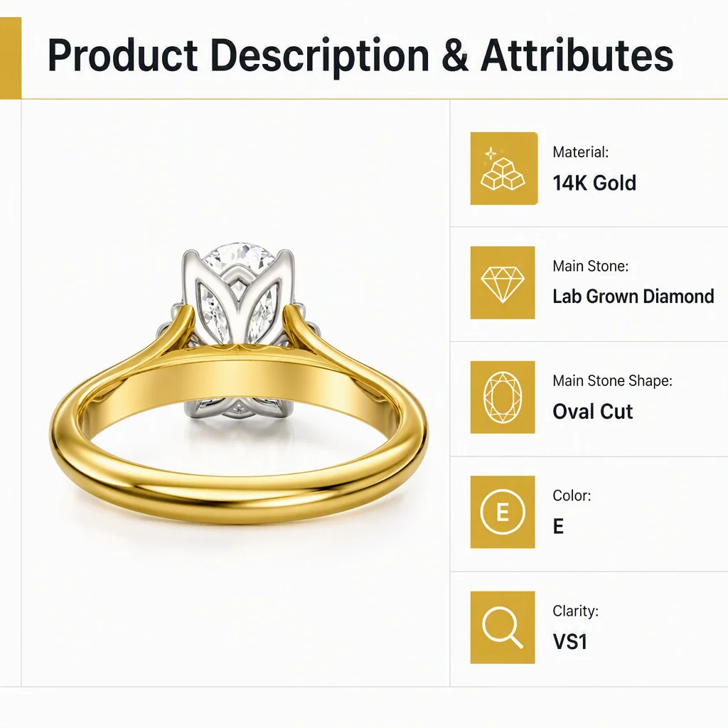 14K Gold Oval Cut Lab Grown Diamond Ring Oval Round Lab Created Diamond Engagement Ring Lab Diamond Rings for Women