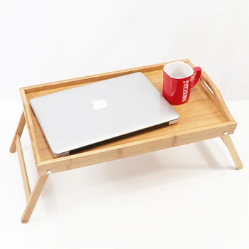 Bed Tray Table with Folding Leg Serving Breakfast in Bed Laptop Computer Tray Snack Tray with Bamboo Picnie table