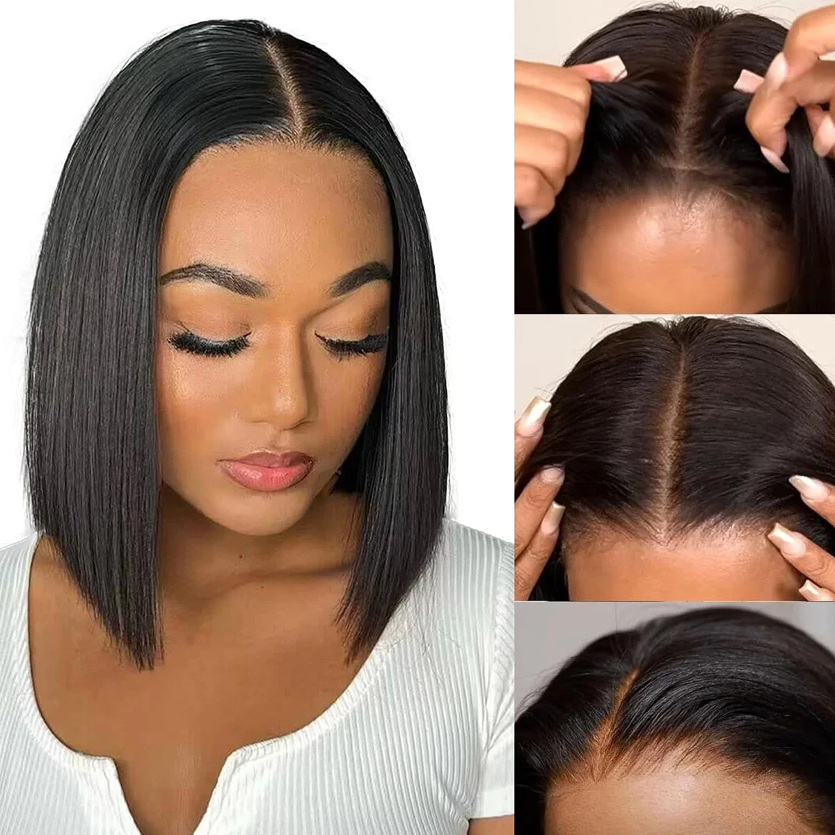 Parrucca Bob Remy Hair Wear And Go Parrucche Bob con chiusura 6x6 senza colla per donne nere_voghion.com