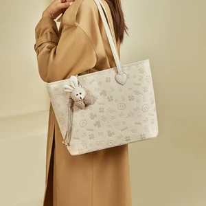 Custom Logo 2026 New Trend Cute Cartoon Print Large Capacity Underarm Bag PU Material Zipper Girl Handbag Women's tTote Bags