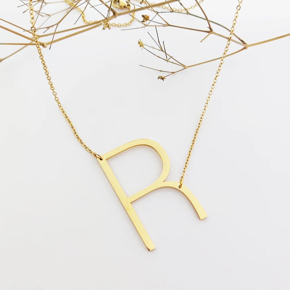 Simple Design 18K Gold Plated 26 Letter Necklace Thin Chain Initial Alphabet R Pendant Necklace Women Jewelry Gifts