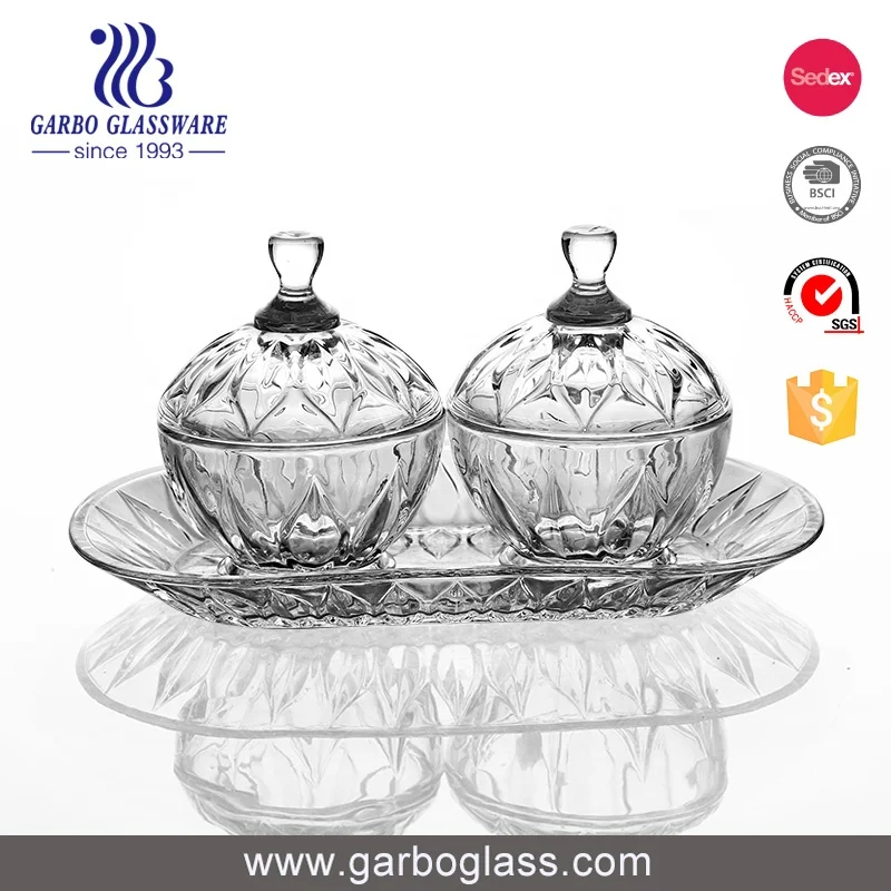 卸売 クラシックガラスシュガーボウルセット ガラスキャンディージャグ