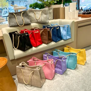 2026 Factory Hot New Women's Bag Linen Shoulder Bag Large Capacity Solid Colour Fashion Casual Tote Bag