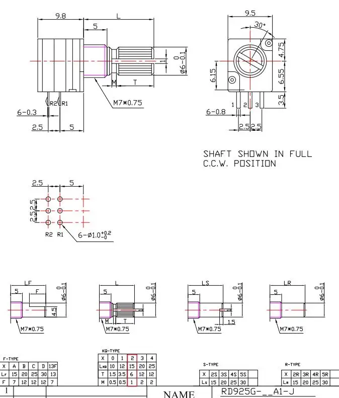 9mm Rotary Dual Potentiometer B103 Potentiometer 1k 2k 5k 10k 50k 100k