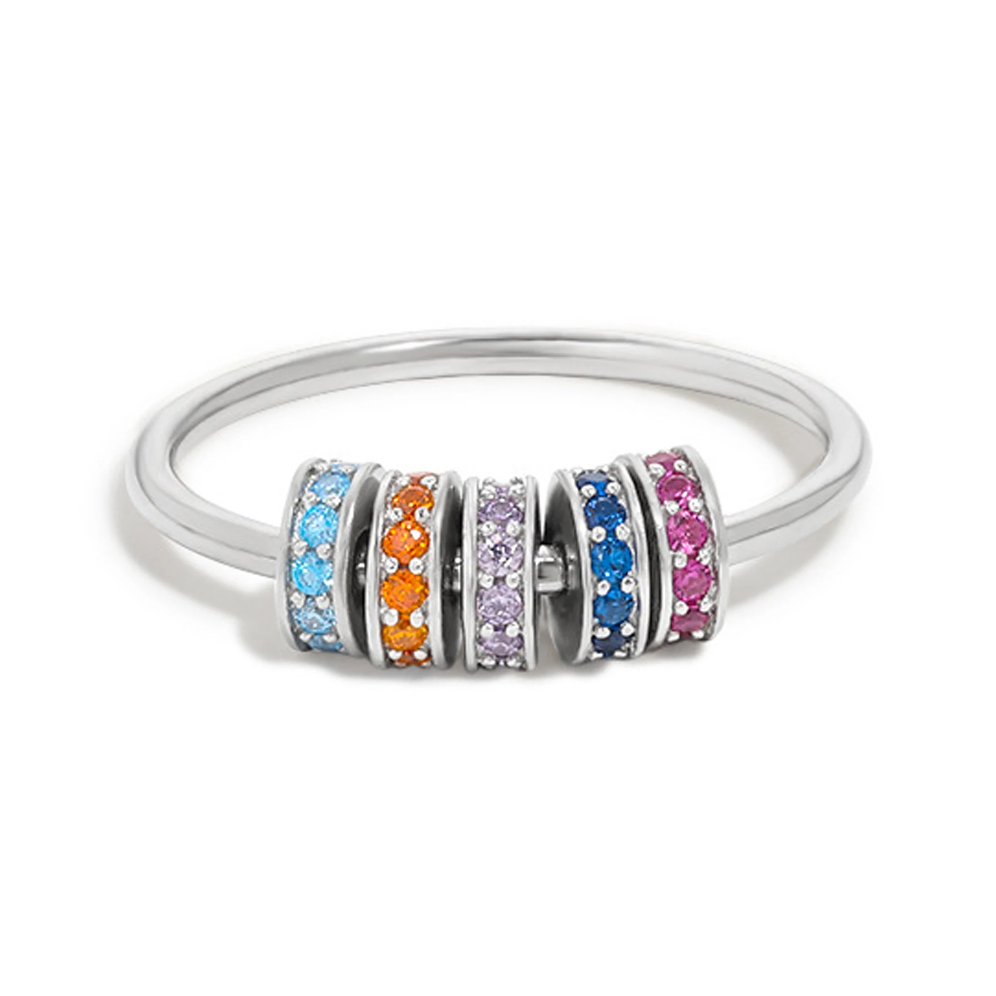 925 Sterling Silver Women Fingers Beautiful Color Zircon Spinner Ring Rotary Anxiety Ring