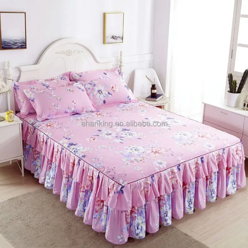39 Colors Bed Skirts Set Double Layer Bedspread Floral Printed Bed