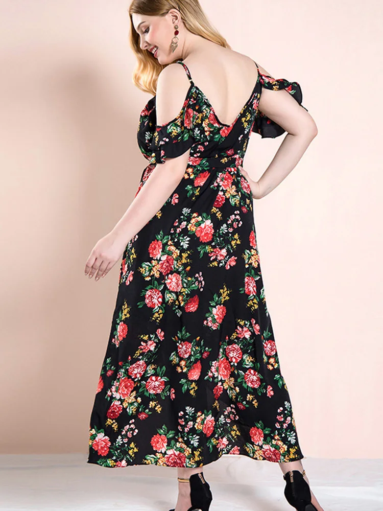 PASUXI Good Reputation Chiffon Digital Print Women Maxi Dress Long Sleeve Plus Size Party Dresses