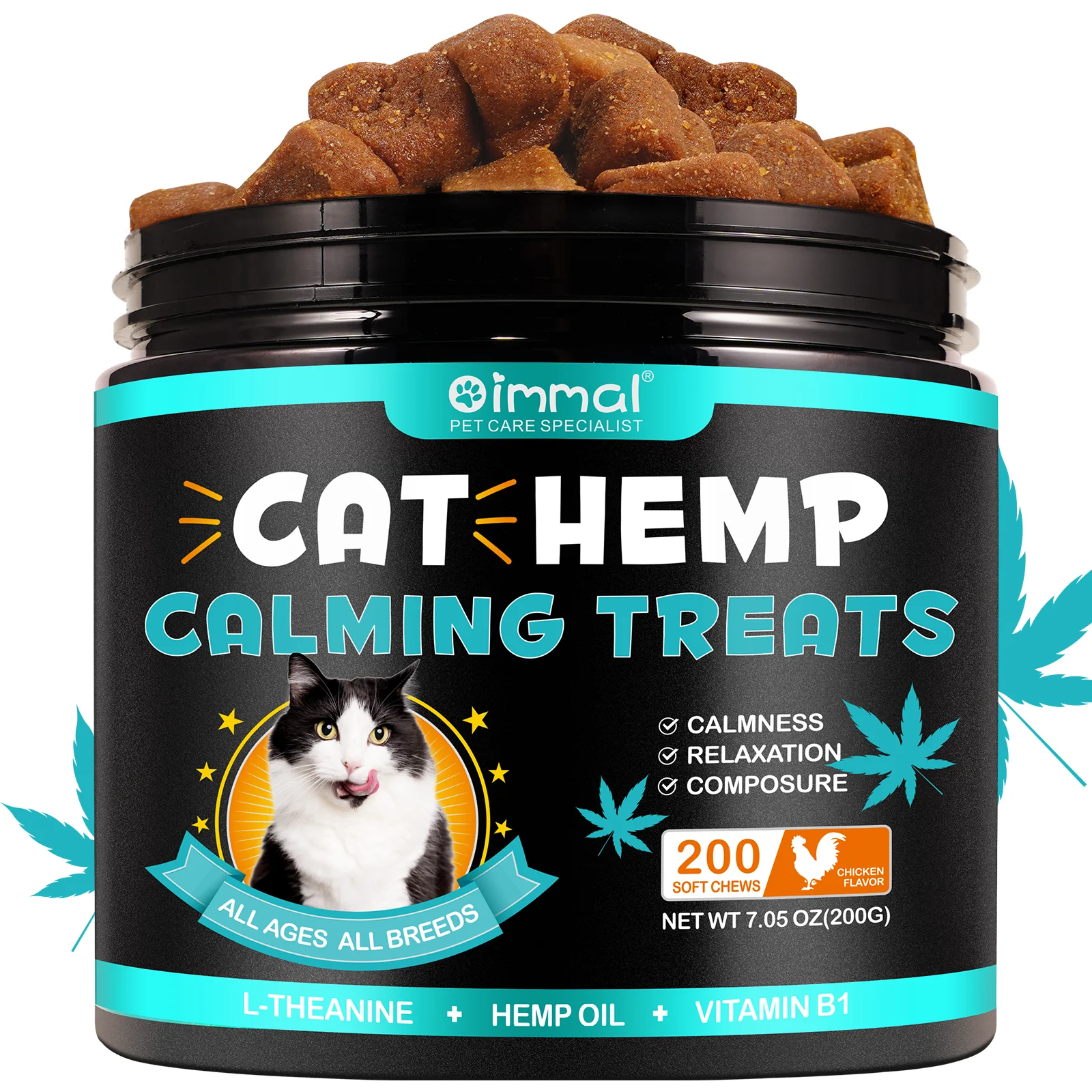 Oimmal 200 Soft Chews Hemp Calming Chews for Cats with Anxiety and Stress Cat Calming Treats Cat Anxiety Relief Alibaba