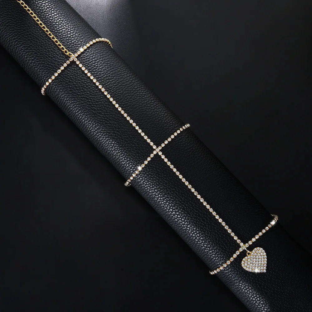 Luxury Glittering Multi Layers Crystal Leg Chain Body Jewelry Flash Rhinestone CZ Bikini Heart Leg Chain Waist Chain for Women