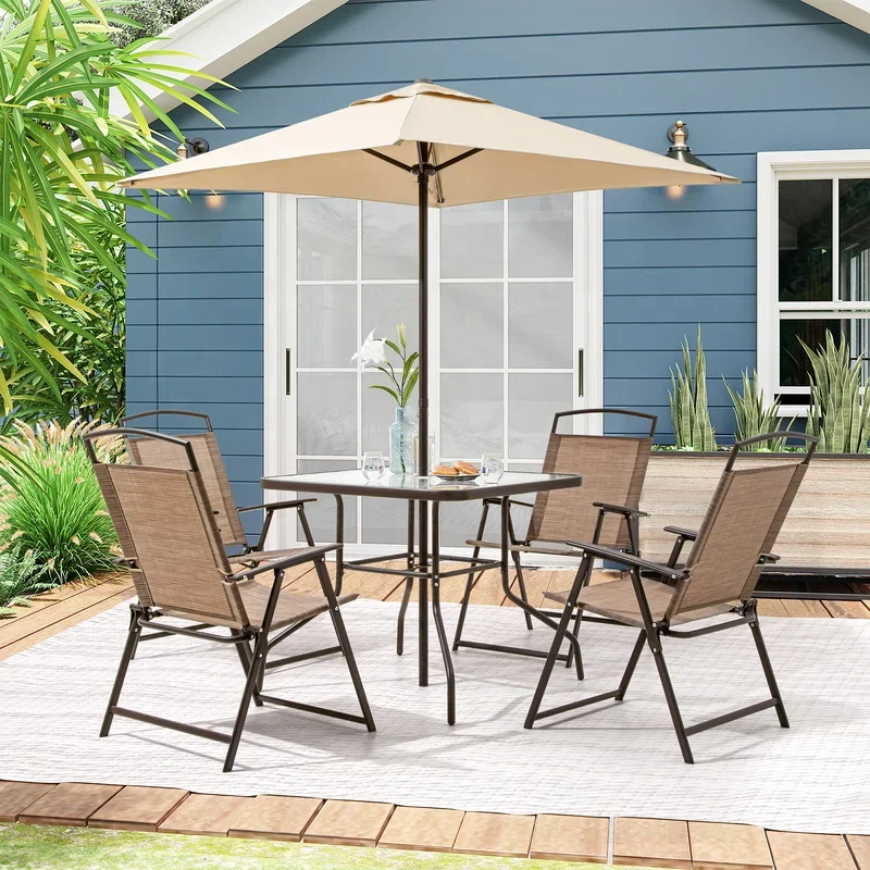 6 piece patio garden set with table discount umbrella and 4 folding chairs