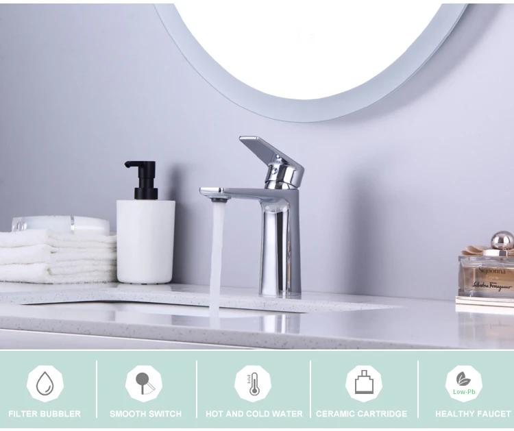 Grifo monomando para lavabo de baño con agua fría y caliente de latón