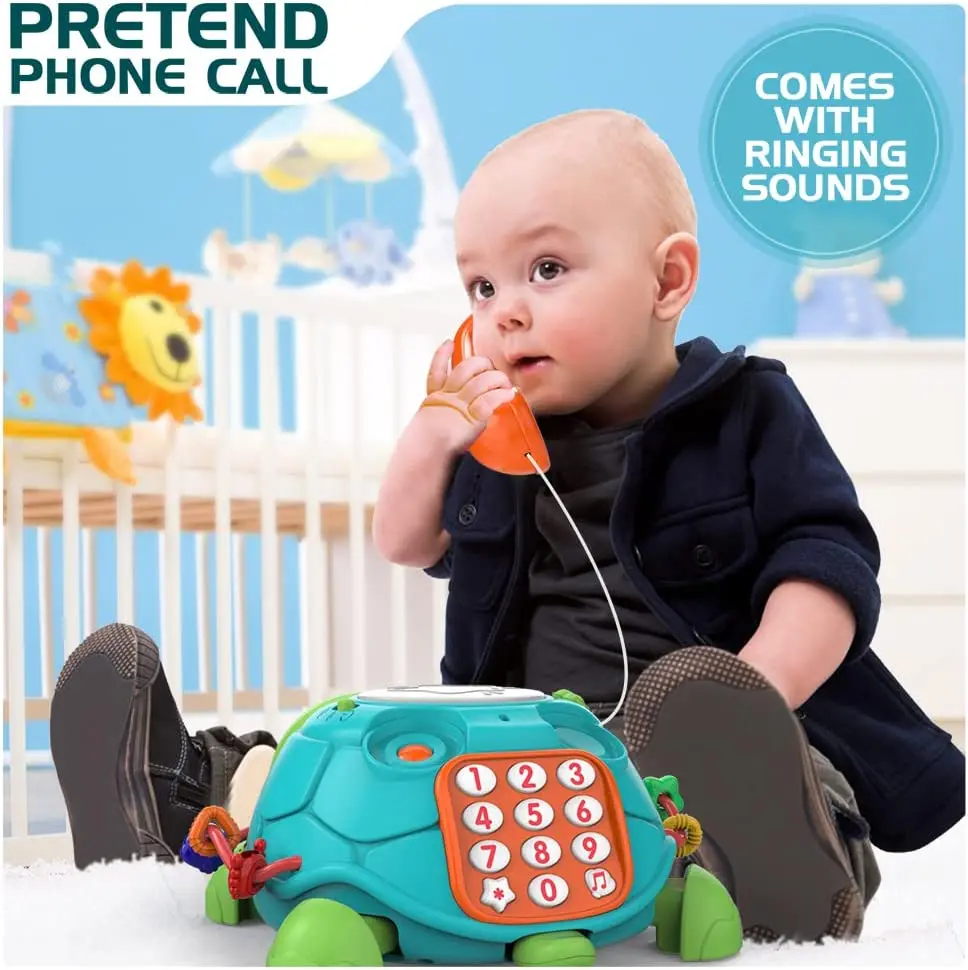 Musical Turtle Crawling Baby Toys Pretend Phone Call Toy With Lights ...