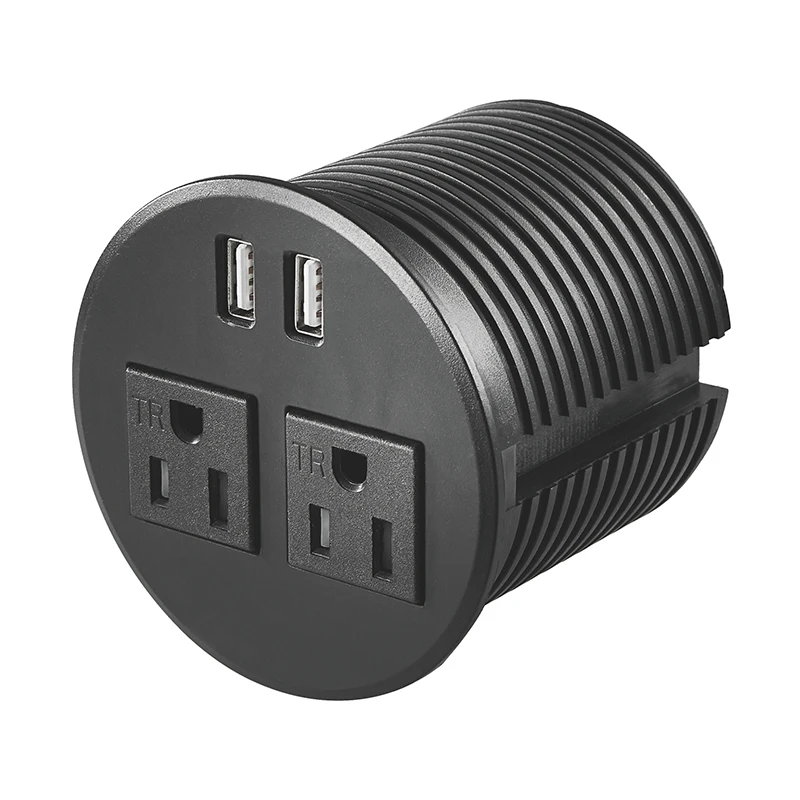 Customized Smart round Power Grommet Outlet 10A Rated with USBA+USB-C RJ45 NFC Network Built-in Desktop Power Socket