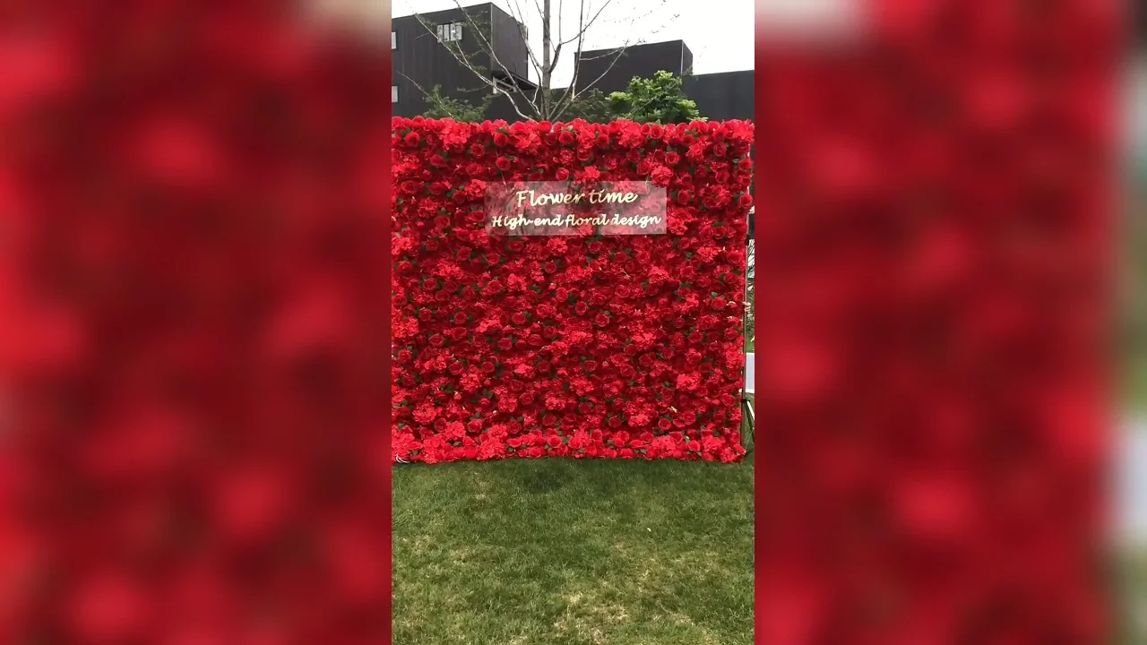 Silk Flower Wall Red Rose 3d Roll Up Artificial Silk Rose Flower Wall