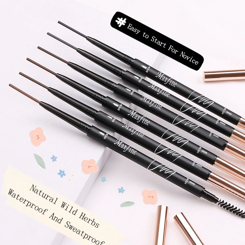 MAXFINE Custom Logo Own Brand Makeup Thin Eye Brow Pencils Retractable Slim Eyebrow Pencil Private Label