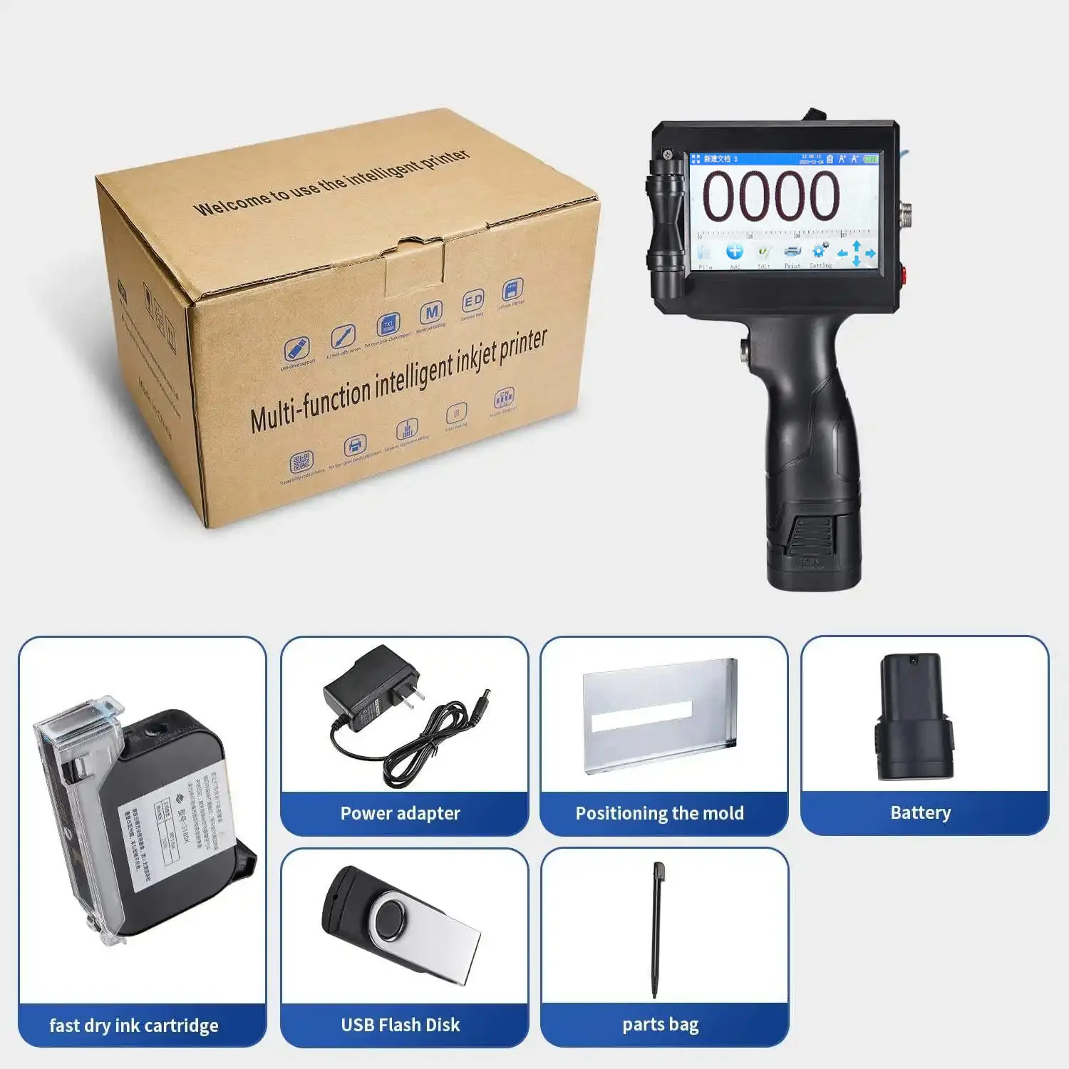 Impresora De Inyección Portátil 12,7mm: Imprime Texto, Códigos QR, Barras, Fechas Y Logos En Cartón, Metal Y Plástico