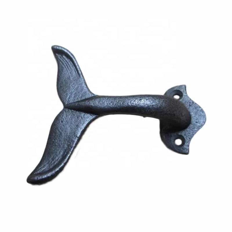 DECORATIVE CAST WHALE FISH TAIL NAUTICAL WALL COAT HANGING HOOK UTILITY RUSTIC 