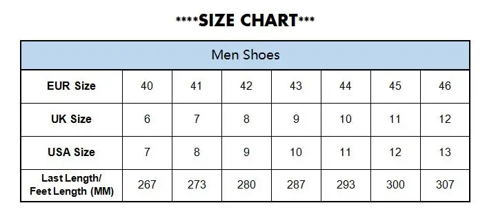 Men Size Chart