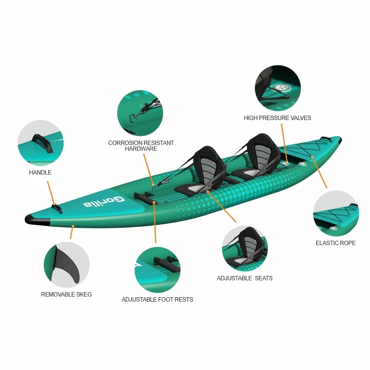 Gorilla Inflatable Fishing Kayak Drop Stitch 2 Person Kayak Inflatable