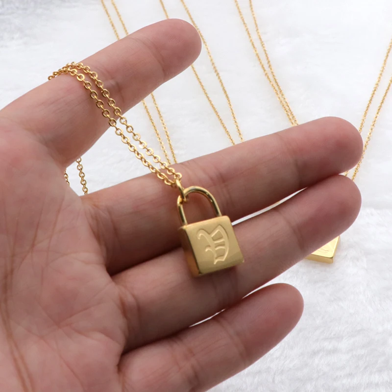 Minimalist Jewelry Stainless Steel 18k Gold Plated Padlock Necklace Men  Women Lock Engraved Old English Initial Letter Necklace - Buy Minimalist