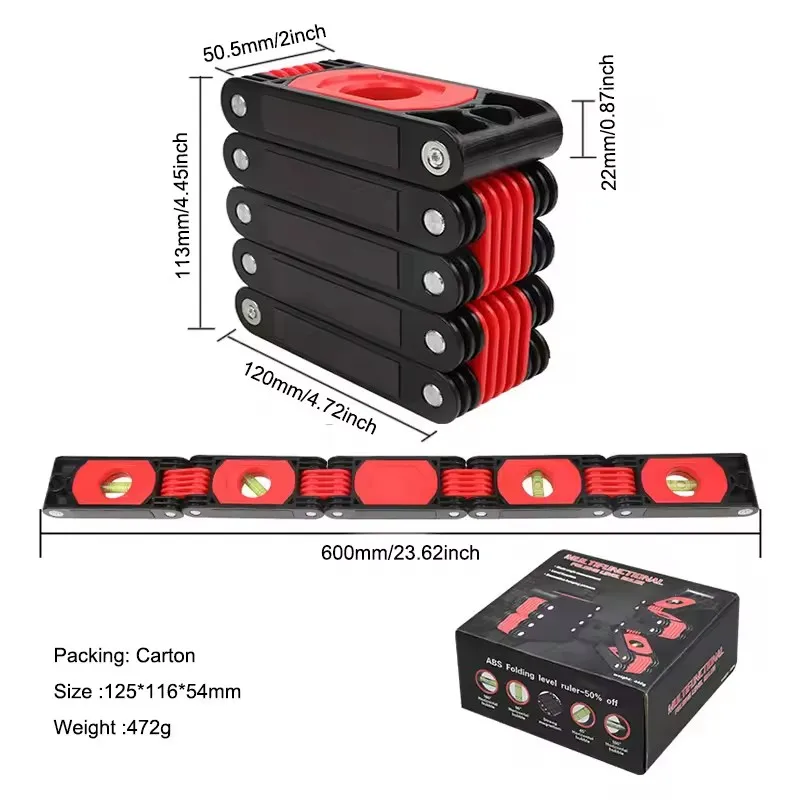 Foldable Level Accurate 3/4/5/6 Sections Multi Function Magnetic Folding Level Measuring Tool Multi Angle for Home Improvement