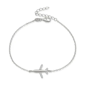 S925 Sterling Silver Adjustable Bangle Chain Bracelet Delicate Airplane Fashion Gold Zircon Wrist Jewelry for Women Perfect Gift