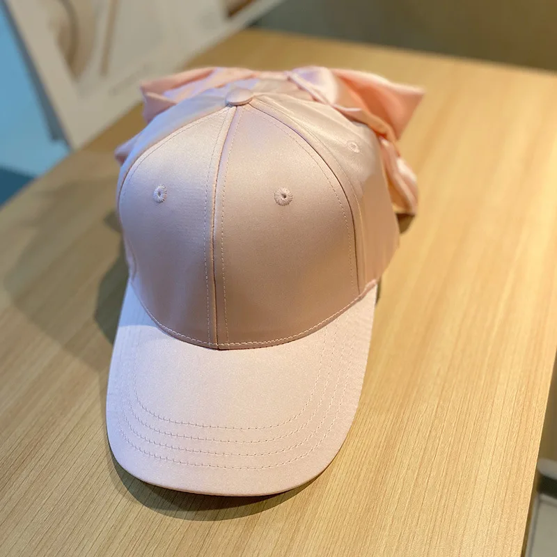 Customized High Quality Satin Peaked Cap Women's Big Bow Sun Hat Baseball Cap