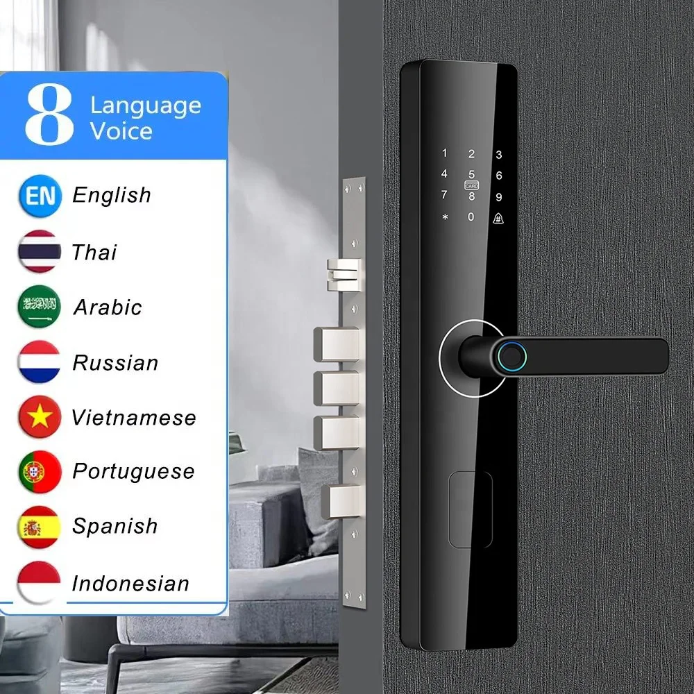 Factory Price Handle Tuya WiFi Fingerprint Digital Password Rfid Lock App Smart Door Lock for Wooden Door Apartment Home Room Z4