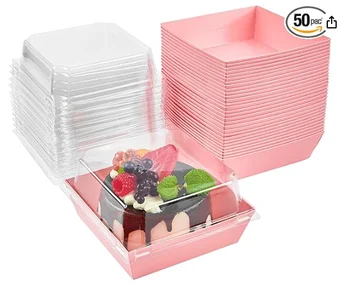 Distribute Disposable Square Food Grade Paper Tray With Anti Fog PET Lid for Sandwich Sushi Slice Cake Logo Custom Bakery Pastry