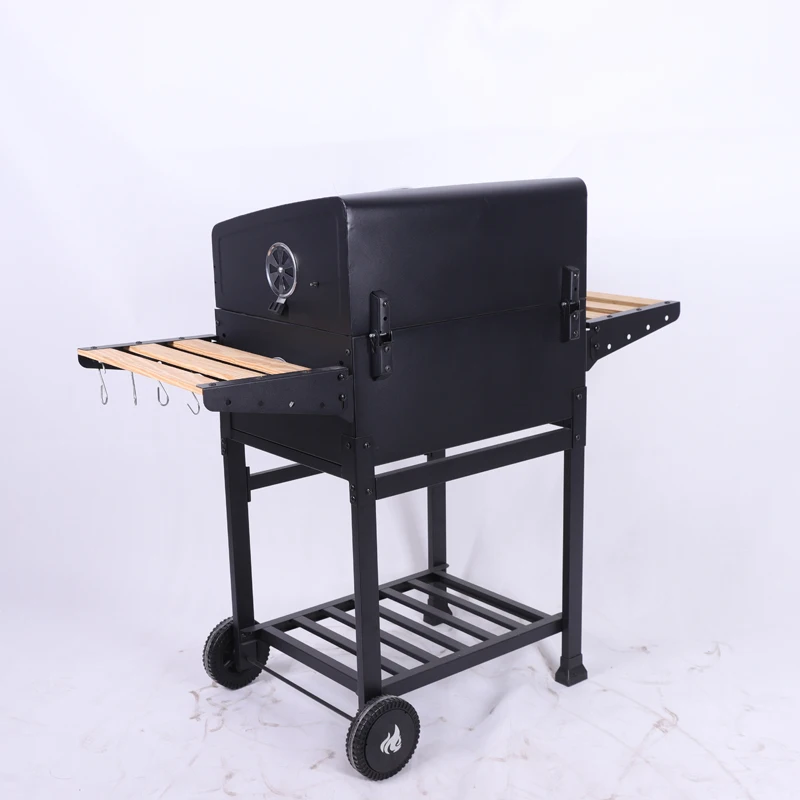Big Barbecue Black Outdoor Meat Smoker Square Large Charcoal Trolley Bbq Grill With Side Table details