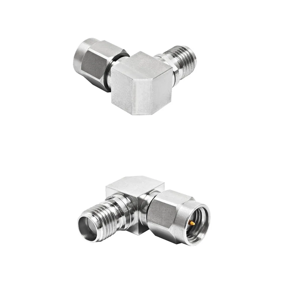 Stainless Steel  RF Connectortor DC-18GHz  SMA Female Right Angle to SMA Male 90 Degree Stainless Steel Coaxial  Adapter