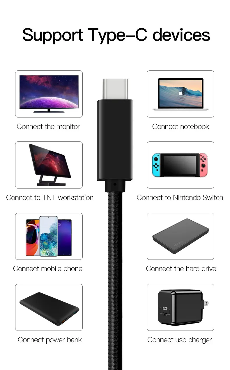 
 Pd 100 Вт Быстрая зарядка 10 Гбит/с 4K 60 Гц аудио видео Usb 3,2/Usb3.1 Gen2 Usbc к Usb c кабелю для ноутбука Mac  
