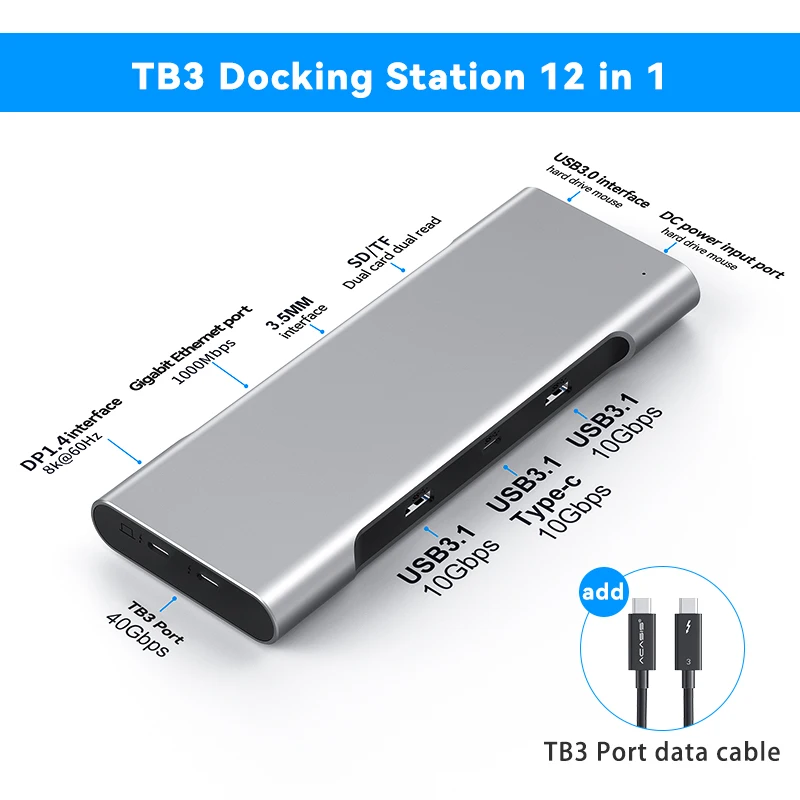 2023新款 タイプc1000mbpsネットワークsdtf3.5mmマイクオーディオ120wdc電源入力を備えたhdmi8kブラケットドッキング  Buy Thunderbolt Dock,Type C Multifunction Hub Station,Usb Docking Station  Product