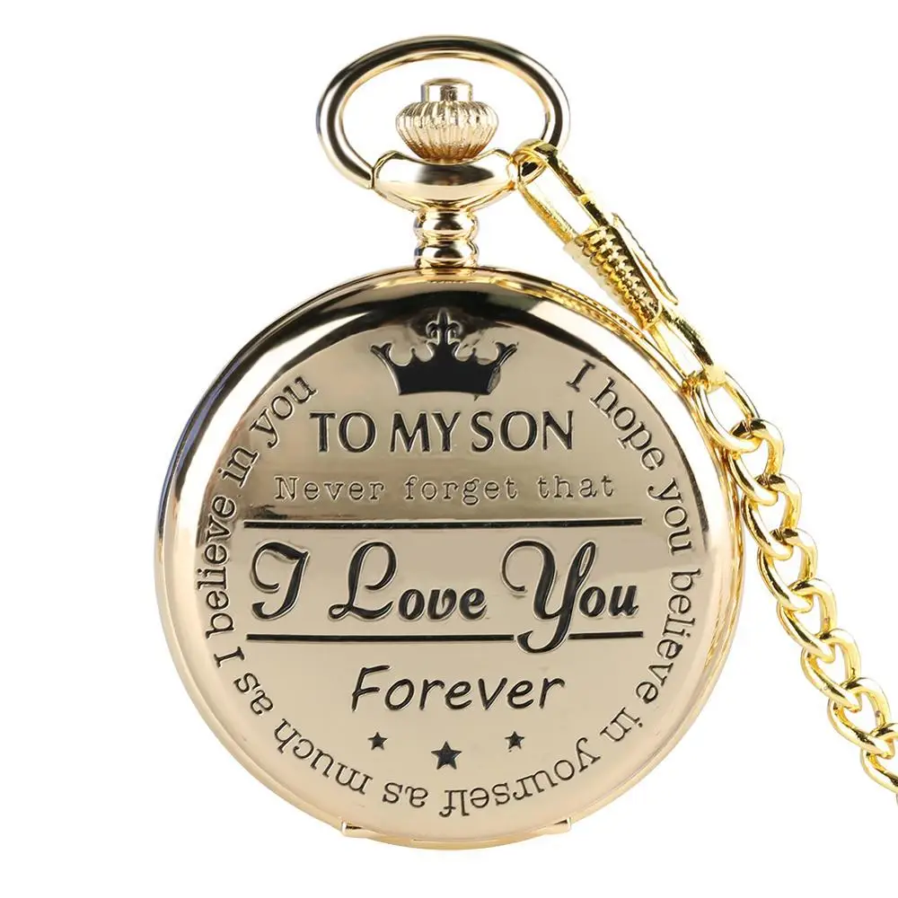 TO MY SON Pocket Watch Husband GRANDPA Stylish Vintage Quartz Flip Pendent  Necklace Chain Pocket Watch Black Various Styles