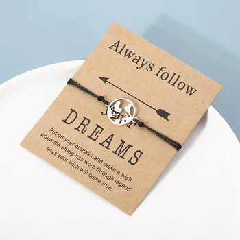 Graduation Gift Always Follow Your Dream Global Travel Adventure Traveling World Map Charm Bracelets with Make a Wish Card