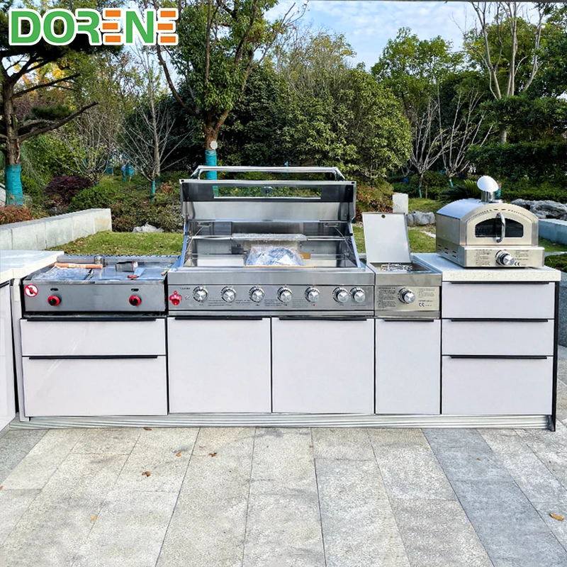 2021 Dorene Modern Modular L Shape Outdoor Mobile Camping Kitchens Island BBQ With Grill in the Garden