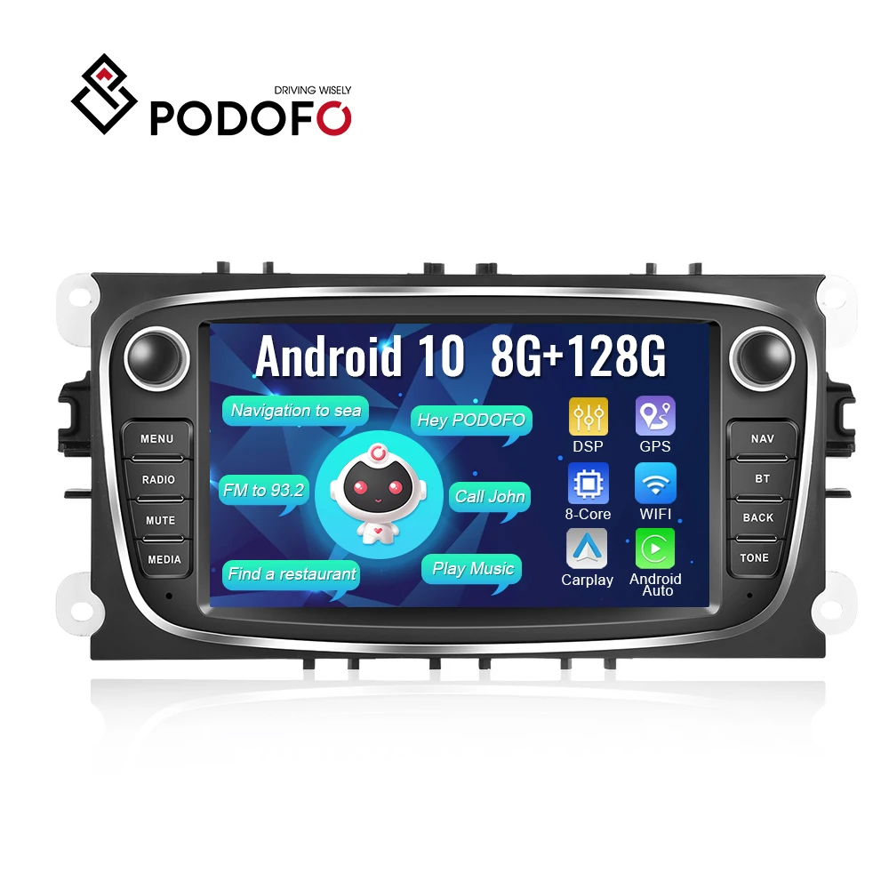 Radio de coche CarPlay Android 10 GPS DAB OBD 4G para Ford Focus Mondeo Galaxy S/C-Max 