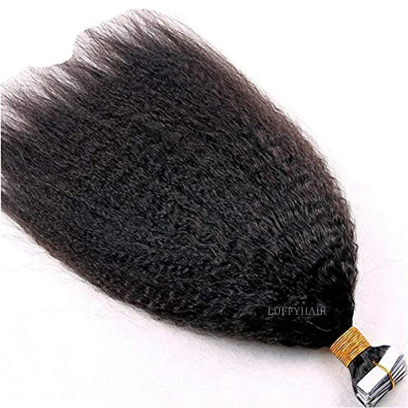 40 pezzi nastro in estensioni per capelli umani Kinky lisci trama della pelle adesivo invisibile grossolano Yaki capelli colore marrone_voghion.com