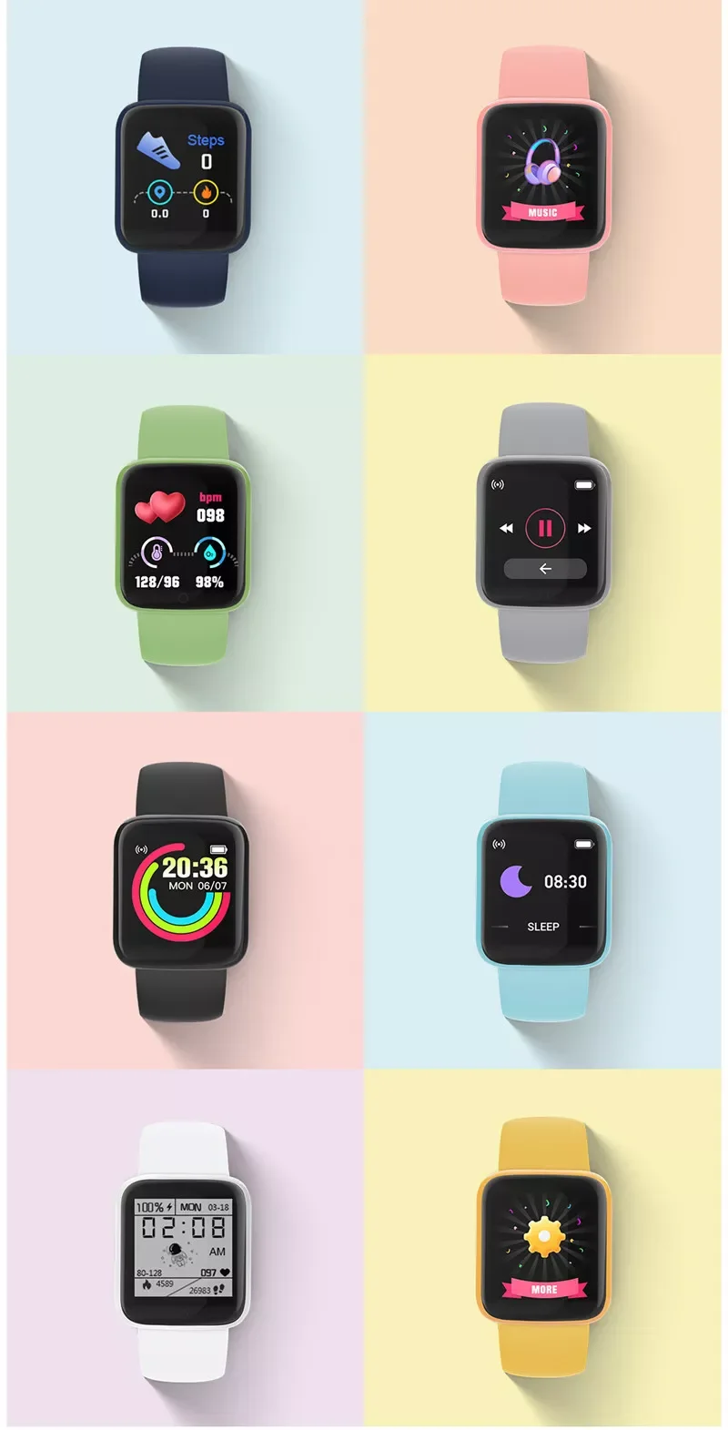 2021 Colorful Macaron D20 Pro Y68 Smartwatch Monitor Online Android Smart  Watch With Play - Buy The Best-selling Y68 Smart Watch In 2021 Waterproof  Smart Watch With Blood Pressure And Heart Rate