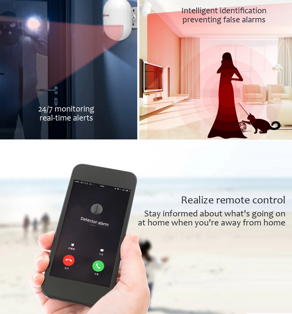 Kerui motion sensor alarm wireless 433mhz pir detector smart home device