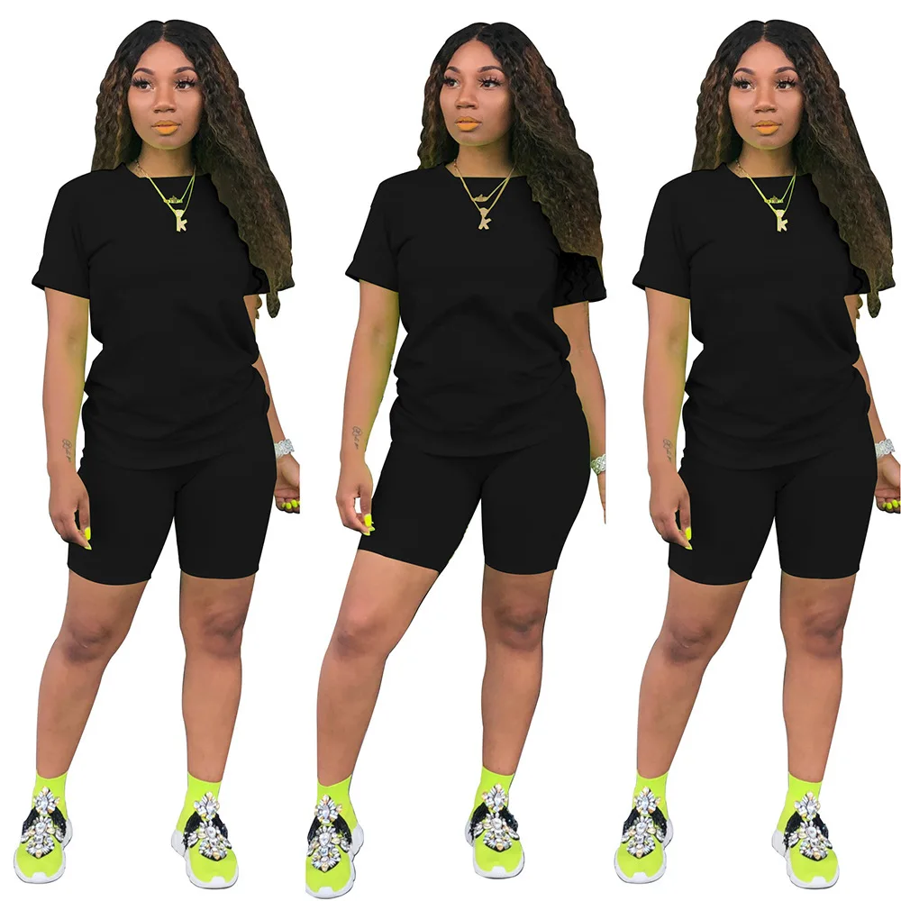 2021 New Drop Shipping LOGO Custom Logo Clothing Cotton Short 2 Piece Women Outfit Two Piece Pants Set Women Clothing