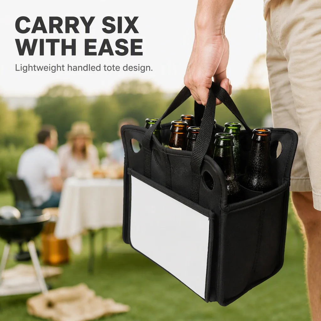 DIY Printing 6-Pack White Neoprene Bottle Sleeve Waterproof Solar Panel Feature for  -6 Pack Neoprene Beer Cooler Bags