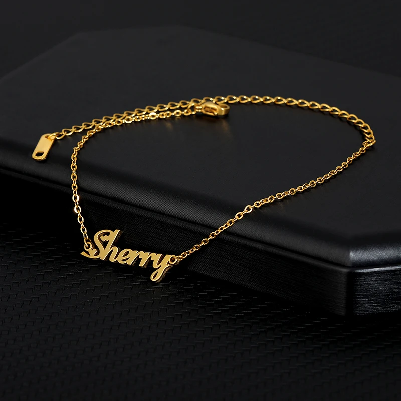 Qiuhan 18k Gold Chain Beach Sandal Personalized Anklet Foot Leg Jewelry Stainless Steel Custom Name Anklet