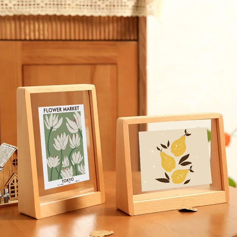Wood Tabletop Photo Frame Card Display Holder Trapezoidal Picture Frame