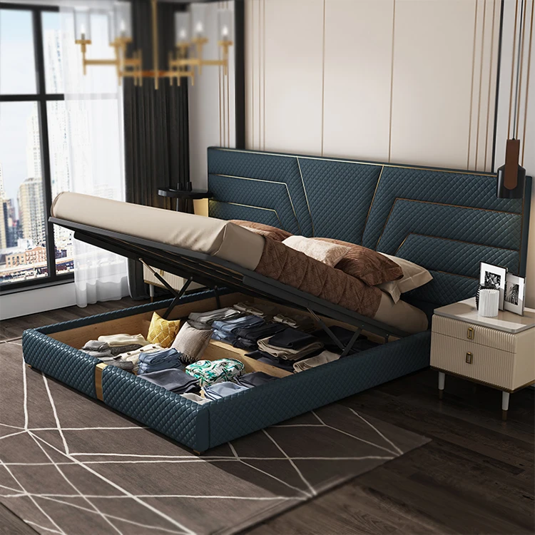 大きな寝室のためのホテルの家具収納ベッドフレーム高級革