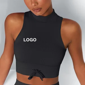 New Style Solid Seamless Bra Gather Shrink Strap Yoga Underwear Fitness Turtleneck Vest Gym Yoga Active Wear Thin Strap Vest