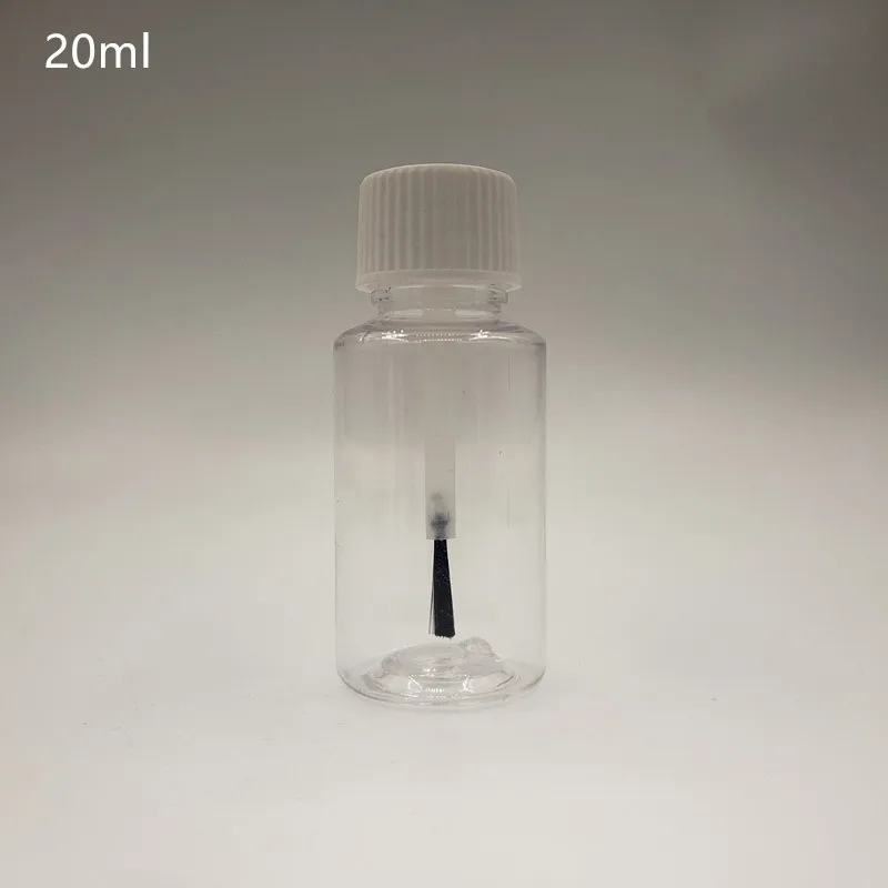 20ml Transparent Pet Plastic Bottle with Brush Lid Glue Brush Touch up Bottle